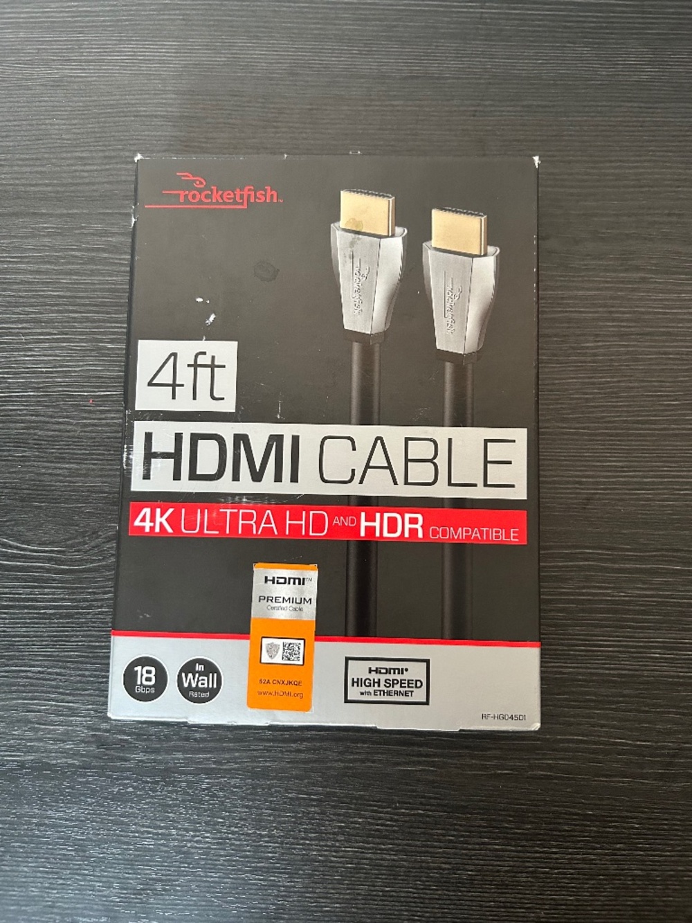 Rocketfish 4FT 4K HDMI Cable HDR High Speed Ethernet RF-HG04501